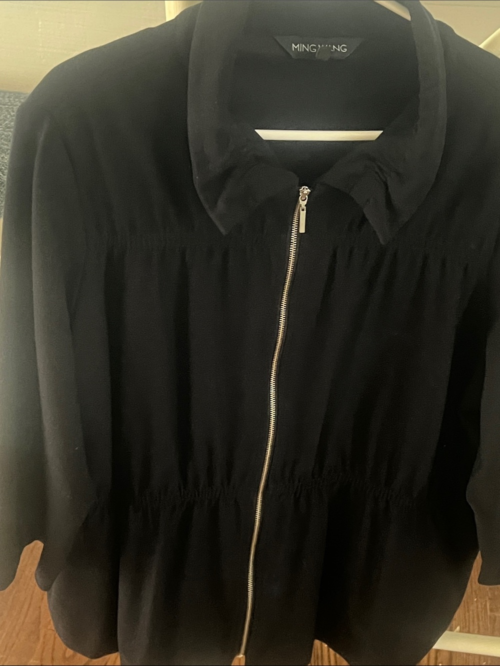 Ming Wang Black Zip-Front Bomber Jacket xl